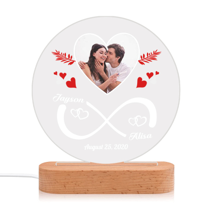 Lampe de chevet Couple LED Lumières 2 Prénoms et 1 Photo Personnalisés avec Date
