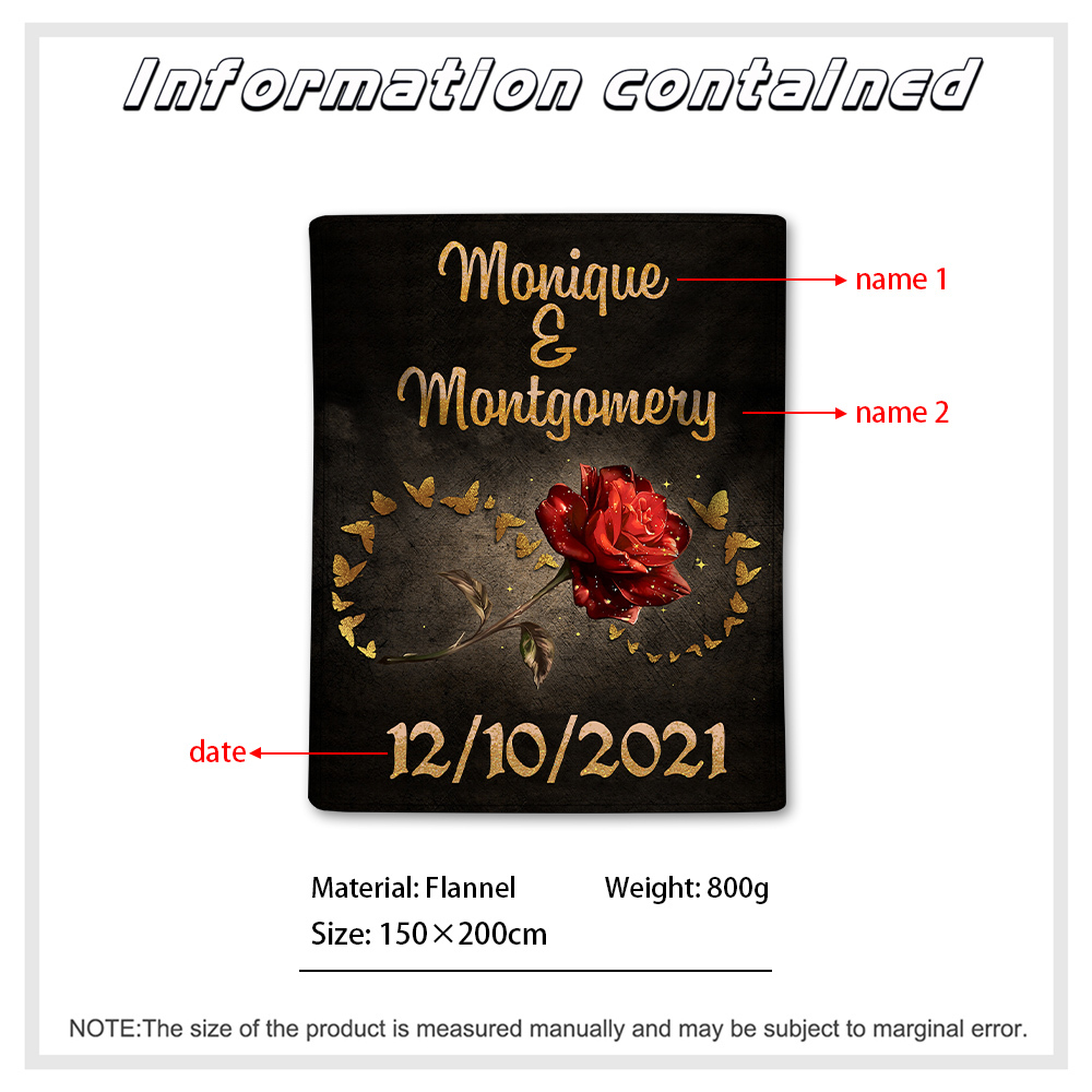Couverture Plaids Polaire 2 Prénoms Personnalisés avec Date pour Couple | Jessemade