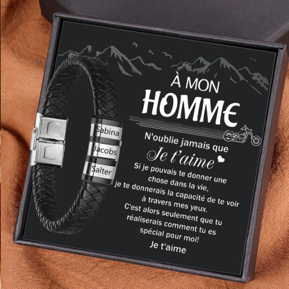 À mon Homme - Bracelet Cuir tressé 3 Prénoms Personnalisés Bracelet Homme