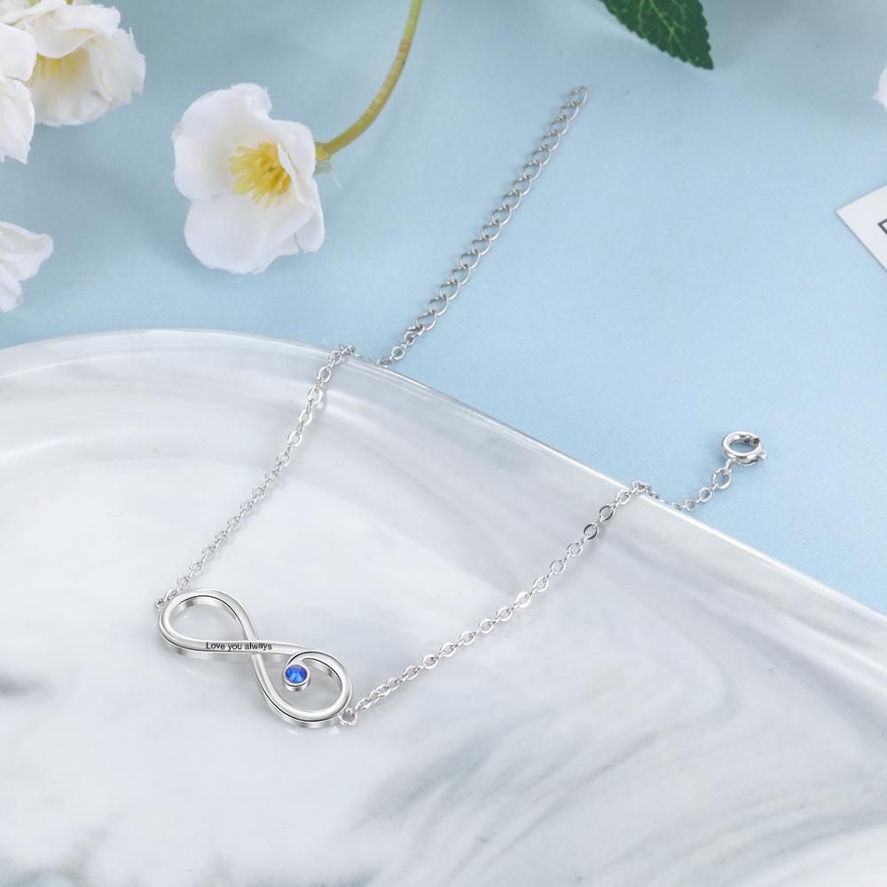 Bracelet à Breloque Infin Prénom Personnalisé avec Pierre de Naissance