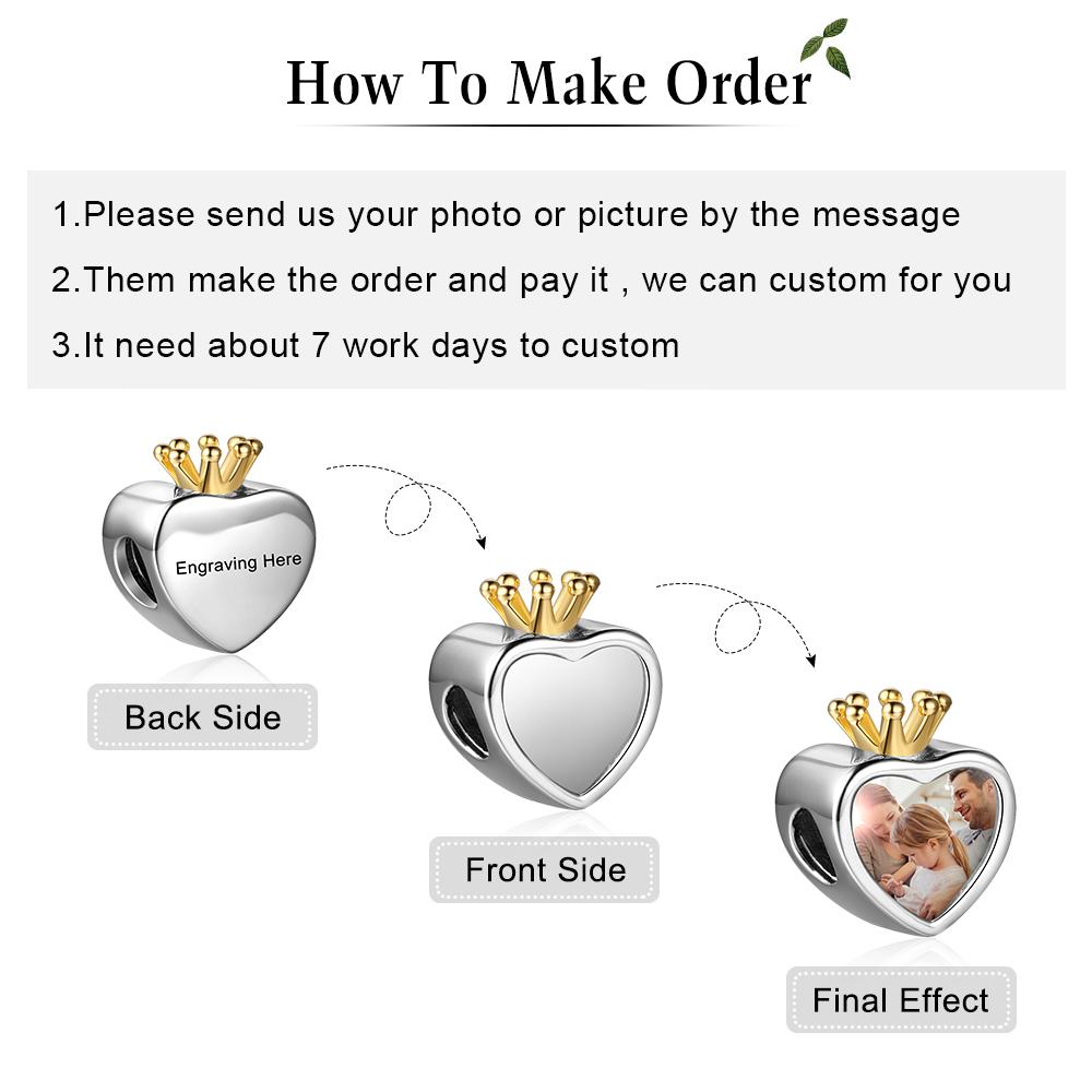 Charm Photo Personnalisé Cœur en Argent 925