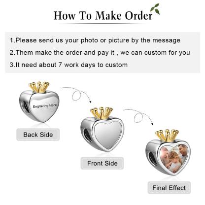 Charm Photo Personnalisé Cœur en Argent 925