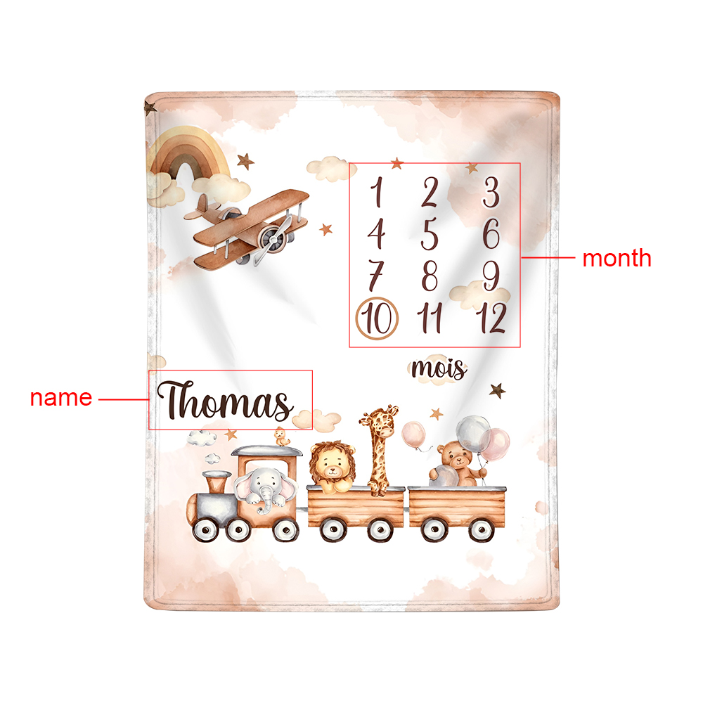 Couverture Plaids Polaire mensuelle 1 Prénom et Mois Personnalisés pour Bébé cadeau personnalise bebe 1 an | Jessemade