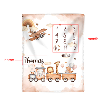 Couverture Plaids Polaire mensuelle 1 Prénom et Mois Personnalisés pour Bébé cadeau personnalise bebe 1 an | Jessemade