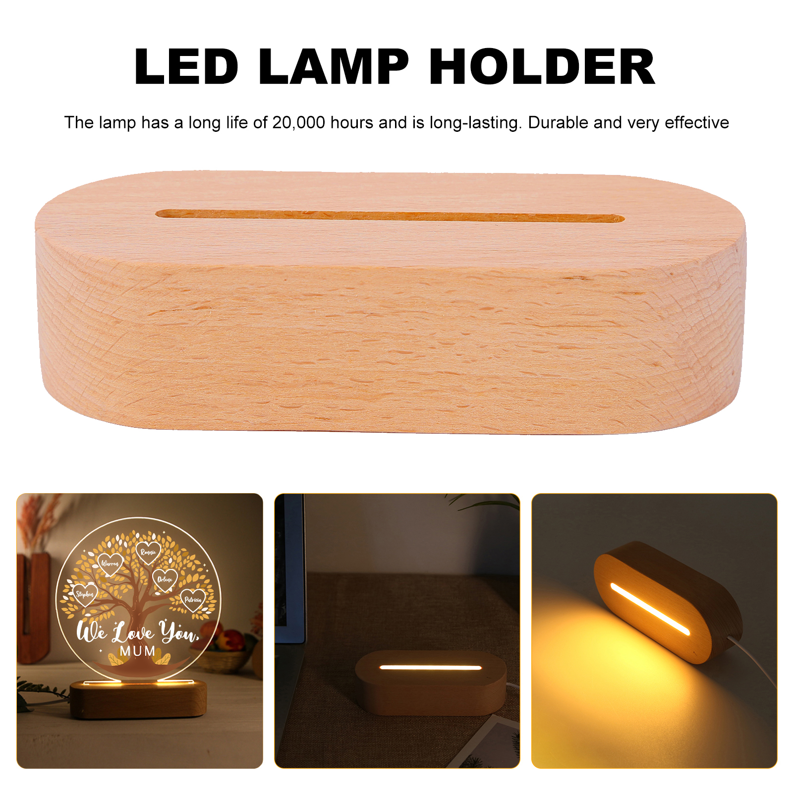 Lampe de chevet Arbre de Vie LED Lumières 5 Prénoms et 1 Texte Personnalisés pour Famille