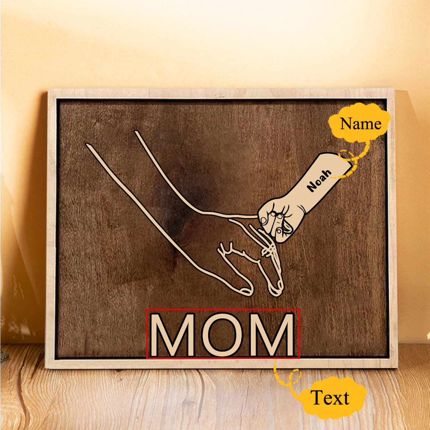 À Papi/Mamie - Cadre en Bois la Main dans la Main 1 Prénom Personnalisé avec Texte Cadeau pour Famille