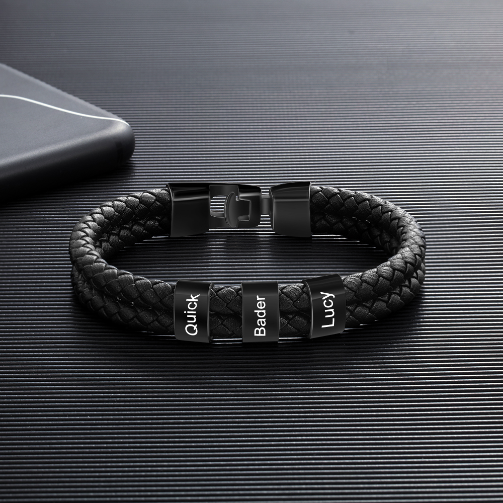Bracelet Cuir tressé 3 Prénom Personnalisé Bracelet Homme