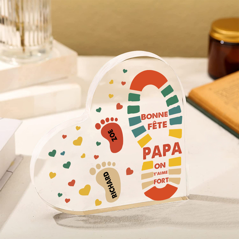 À mon Papa - Plaque Acrylique en Forme de Cœur Empreintes 2 Prénoms Personnalisés