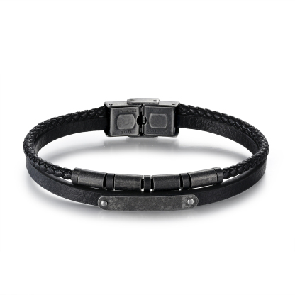 Bracelet Cuir 2-5 Préoms Personnalisés avec Texte pour Homme