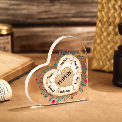 À ma Maman/Mamie - Plaque Acrylique Morceaux de coeur 7 Prénoms Personnalisés