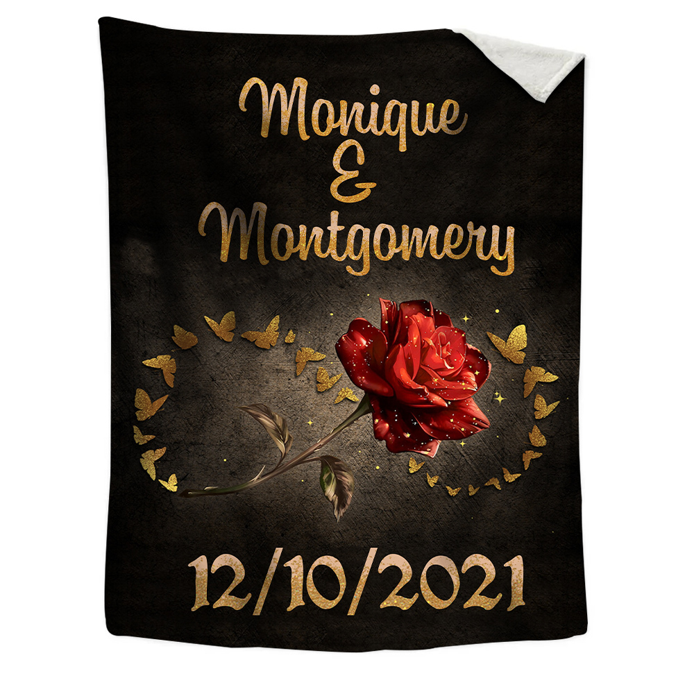 Couverture Plaids Polaire 2 Prénoms Personnalisés avec Date pour Couple | Jessemade