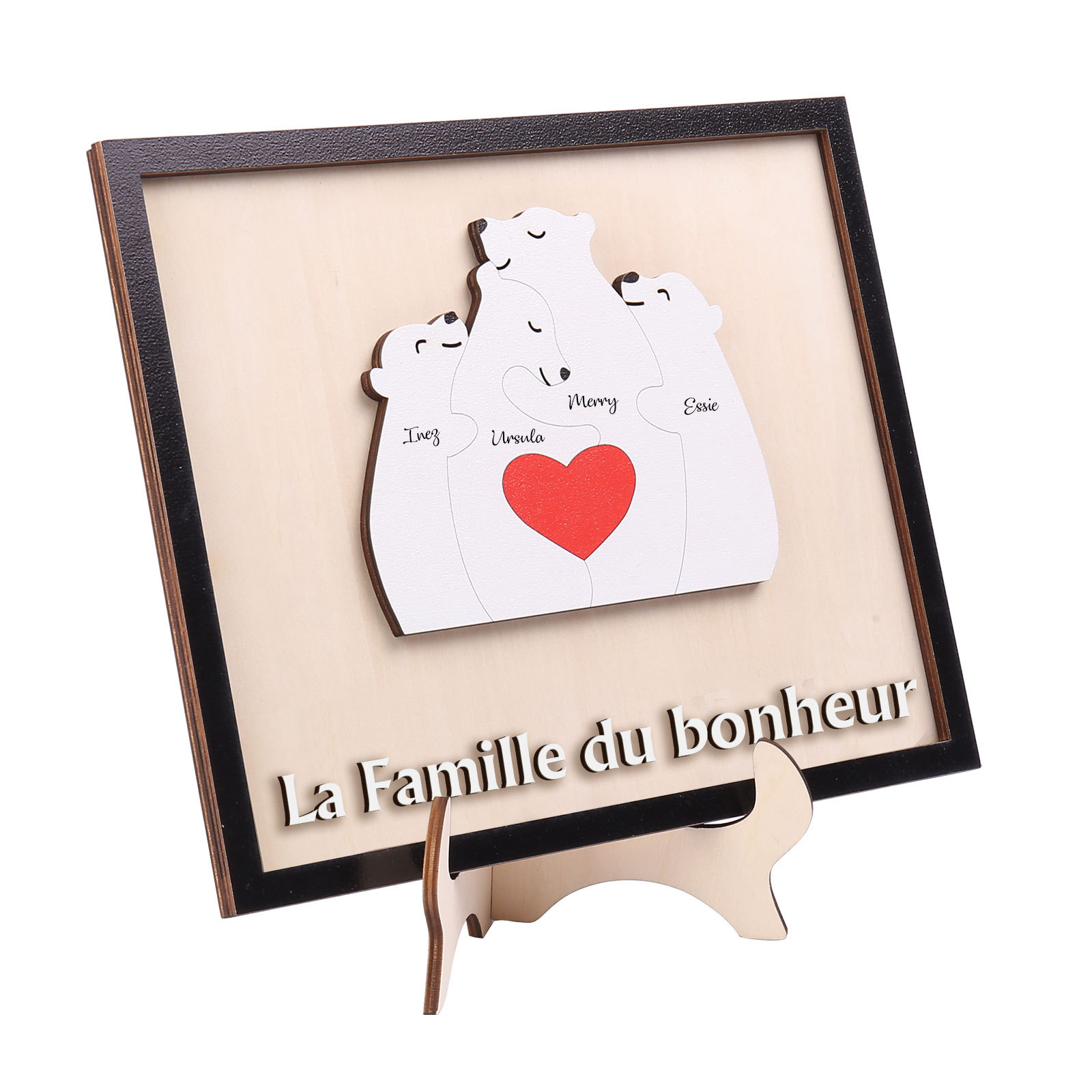 À ma Famille - Décoration en bois Ours 4 Prénoms Personnalisés Ornement pour Famille