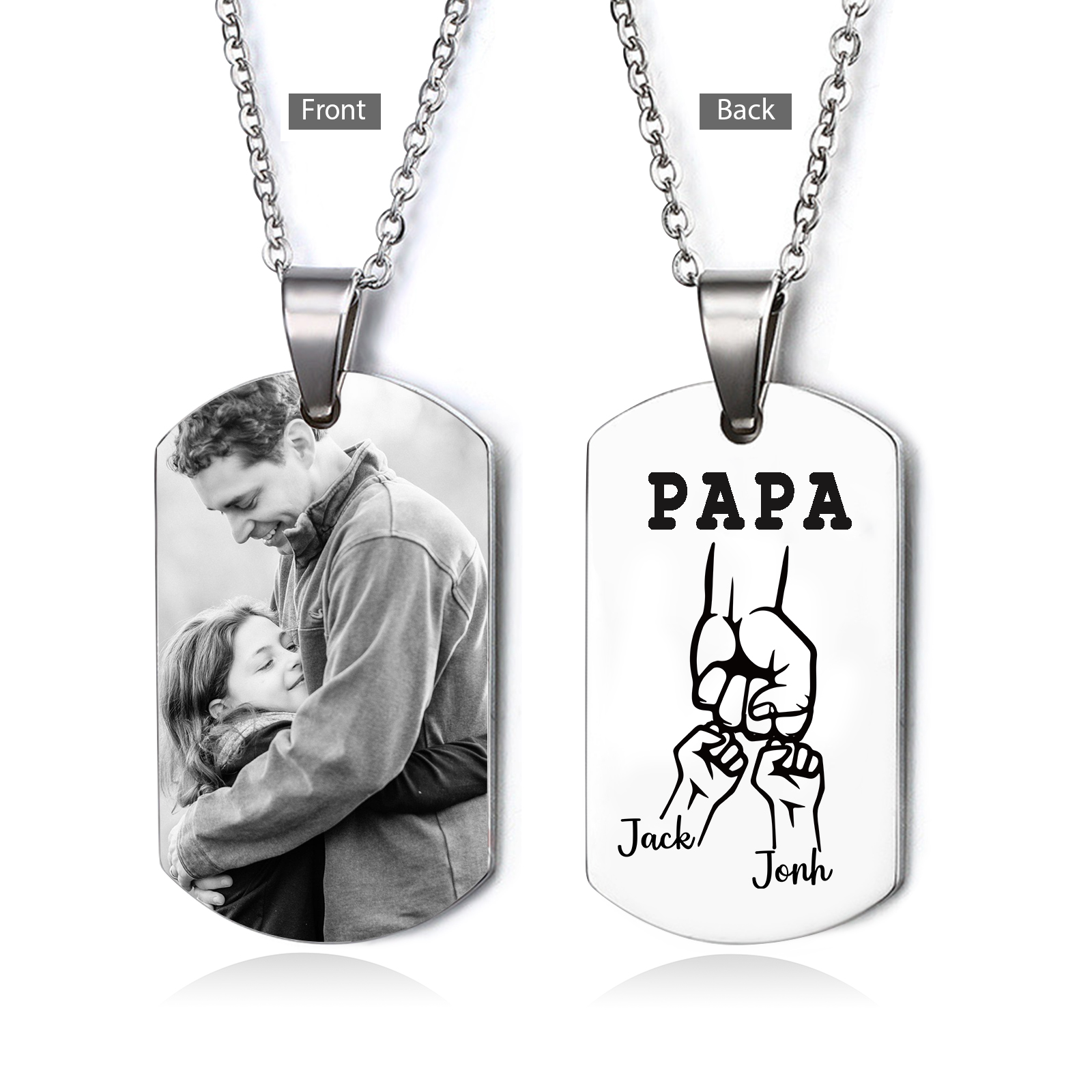 À mon Papa - Collier Poings 3 Prénoms Personnalisés avec 1 Photo Collier Homme