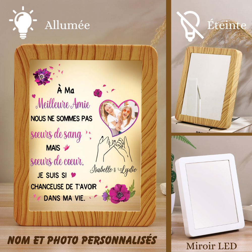À ma Meilleure Amie - Cadre Photo/Miroir LED multifonctionnel 2 Prénoms Personnalisés avec 1 Photo