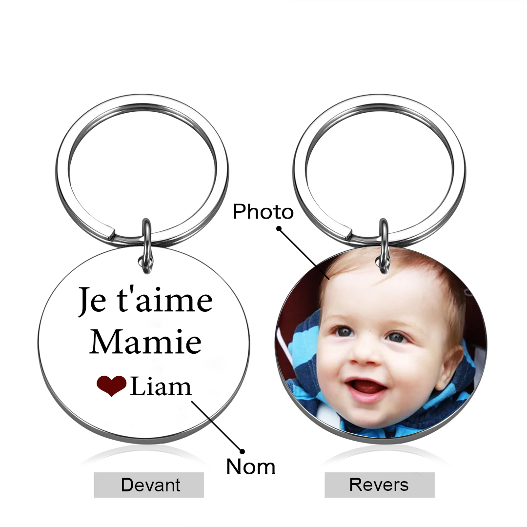 Porte-Clés 1 Prénom et Photo Personnalisés pour Mamie