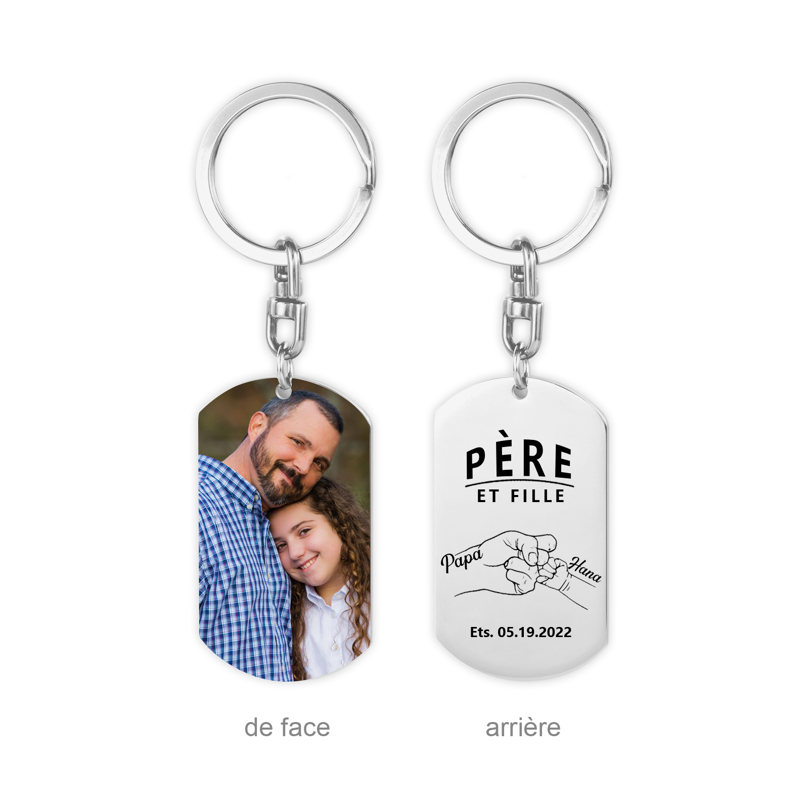 À Papa - Porte-clés gravé Poings 2 Prénoms Personnalisés avec Photo et Date | Jessemade