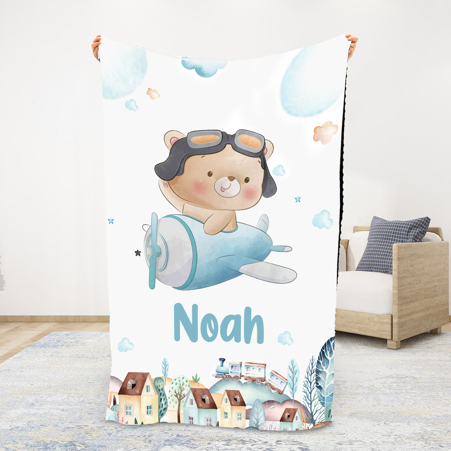 Couverture plaids polaire pilote 1 Prénoms Personnalisé pour enfant