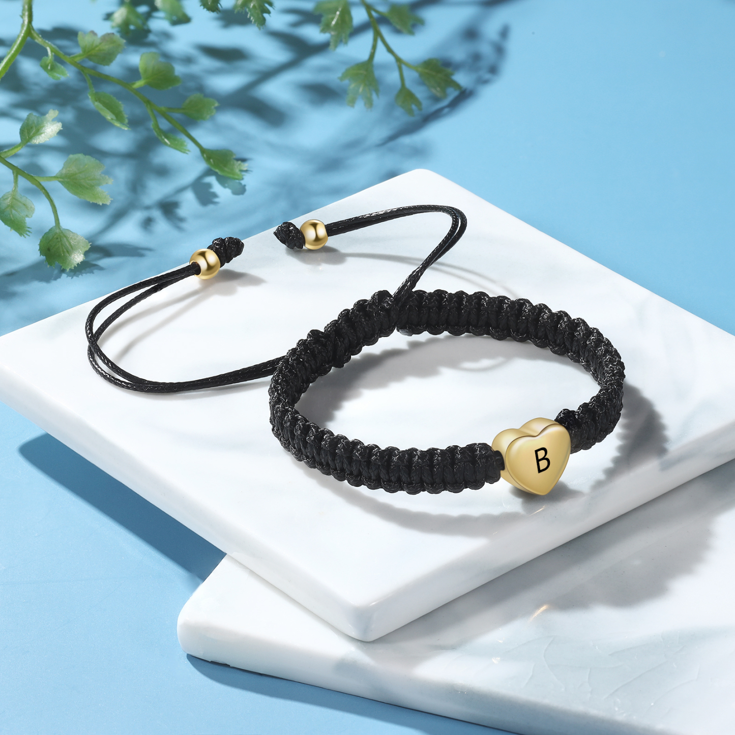 2PCS Bracelet Initiale Perle Coeur 2 Lettres Personnalisées pour Couple｜Jessemade