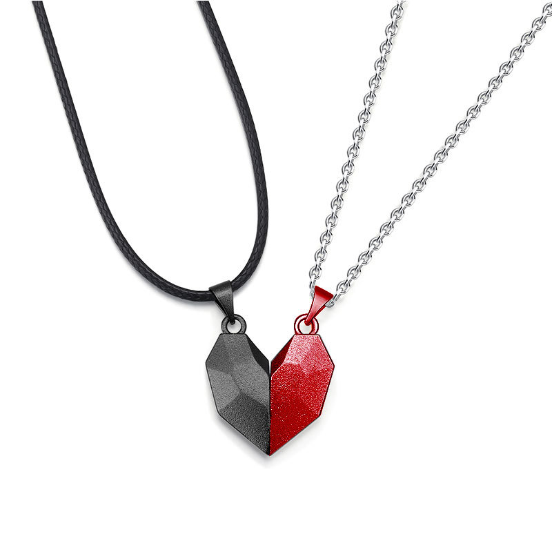 À Ma Petite Amie -Collier breloque Coeur 2 Lettres personnalisés Avec aimant pour Couple