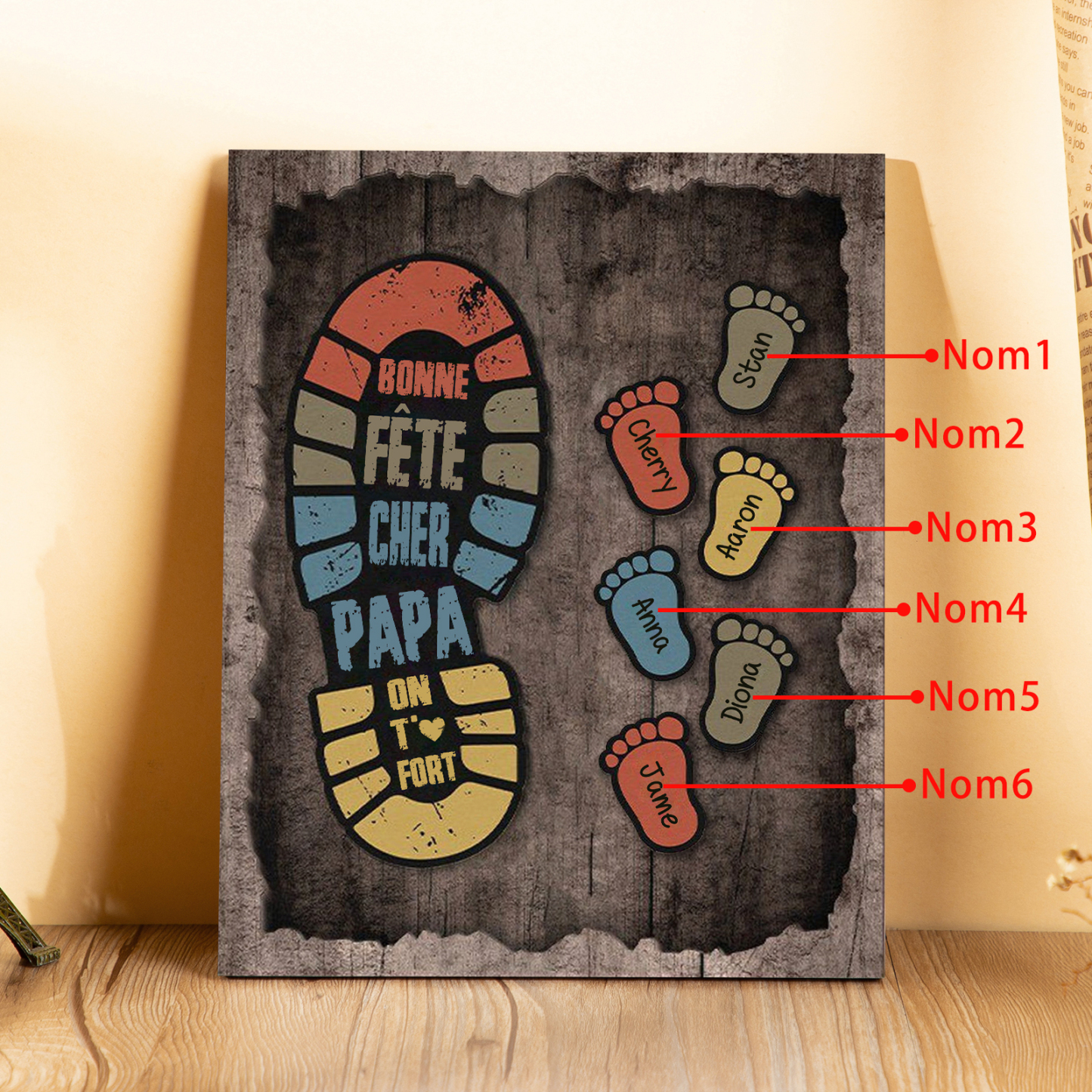 À Mon Papa-Cadre en Bois Pieds Bébé 6 Prénoms Personnalisés