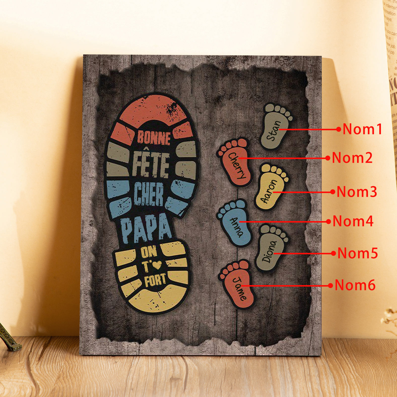 À Mon Papa-Cadre en Bois Pieds Bébé 6 Prénoms Personnalisés