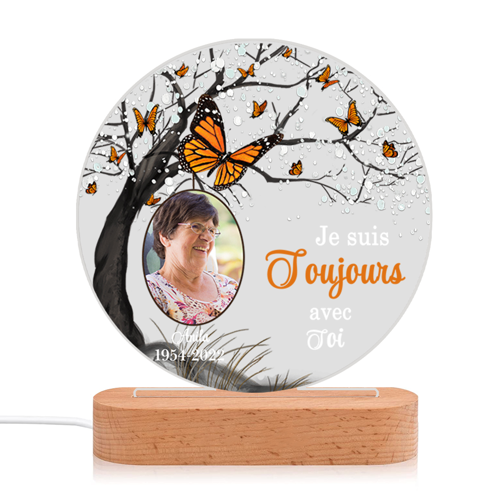 Lampe de chevet LED Commémorative 1 Prénom et Photo Personnalisés avec Date