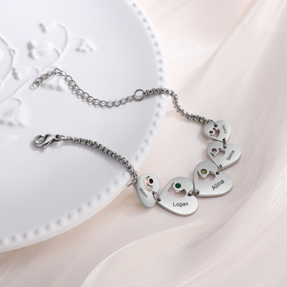 Bracelet Cœur 5 Prénom Personnalisé Bracelet Pierre De Naissance pour Femme｜Jessemade