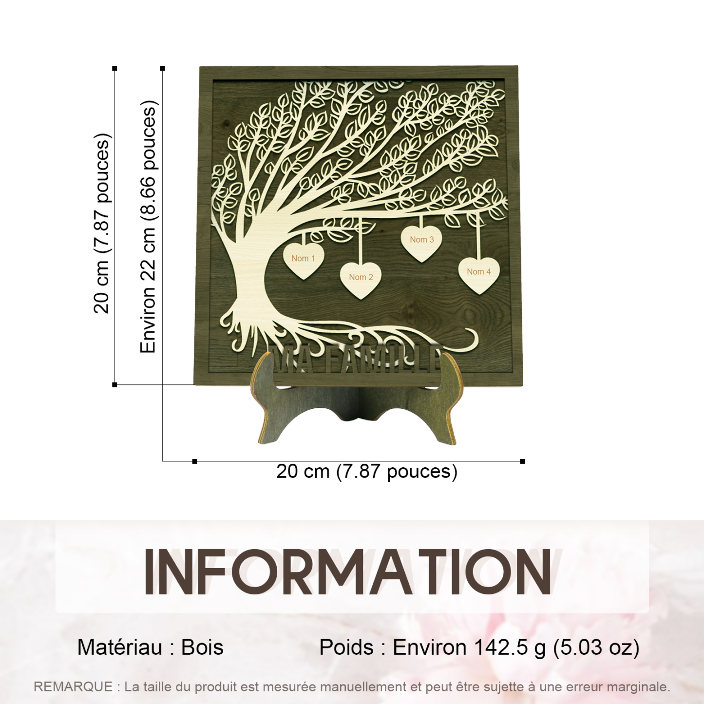 Décoration en bois Arbre de Vie 4 Prénoms Personnalisés Ornement Famille