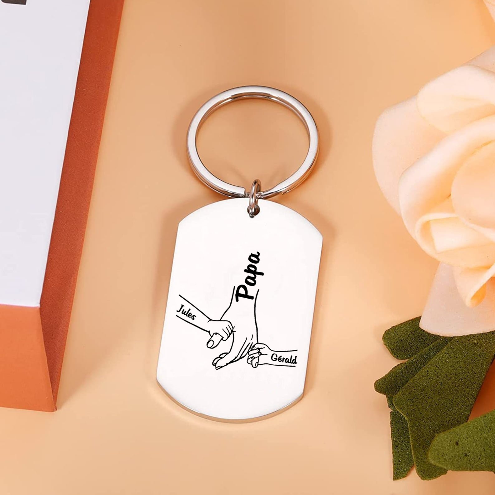 À mon Papa - Porte-Clés la main dans la main 2 Prénoms Personnalisés