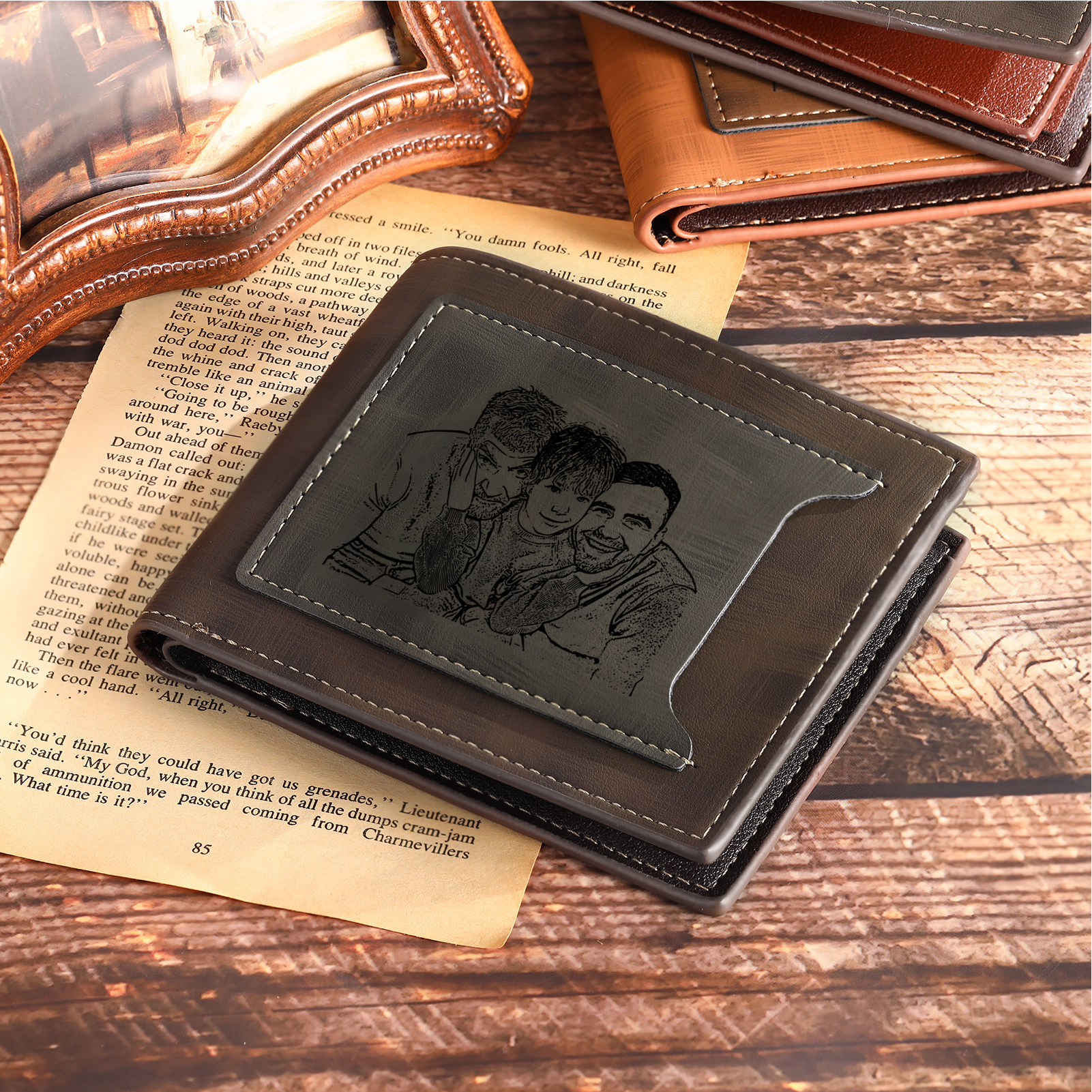 À mon Papa - Portefeuille Poings 3 Prénoms Personnalisés avec Photo Classique Homme Porte-Monnaie Carte