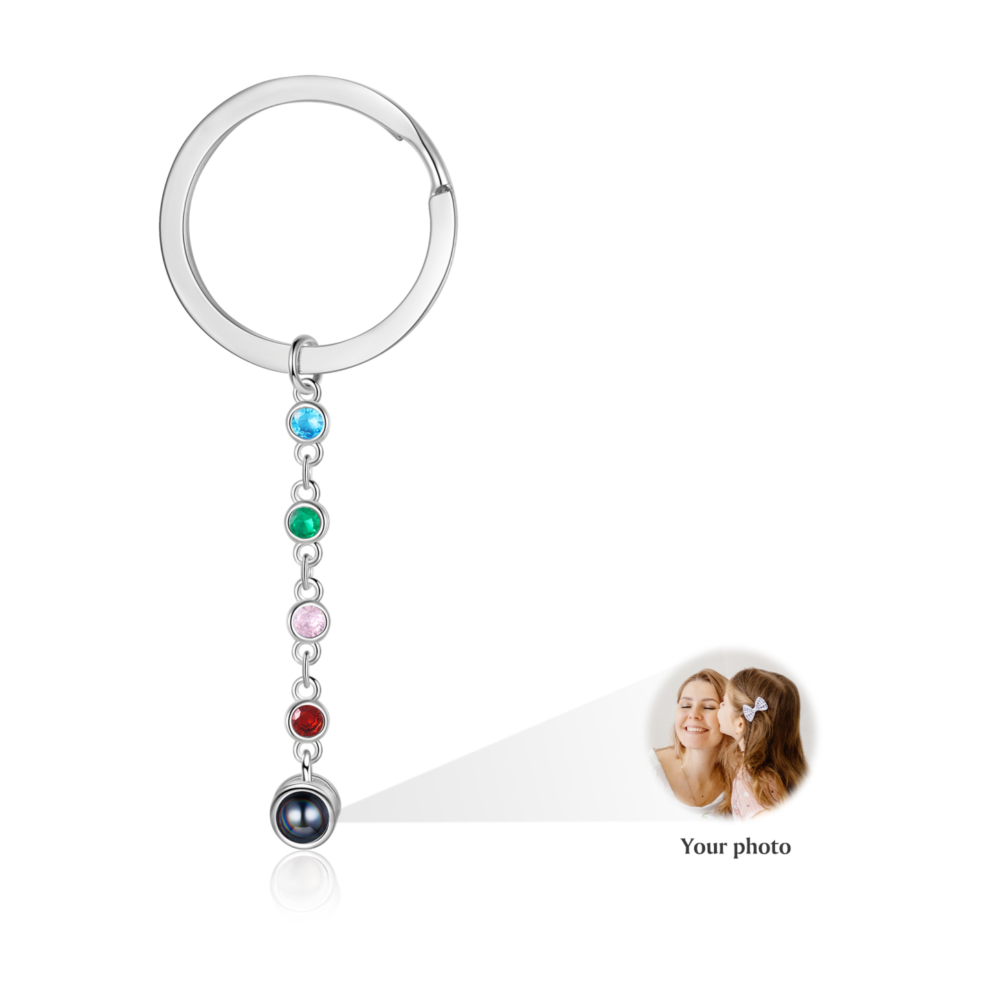 Porte-Clés de Projection Photo Personnalisée 4 Pierres de Naissance