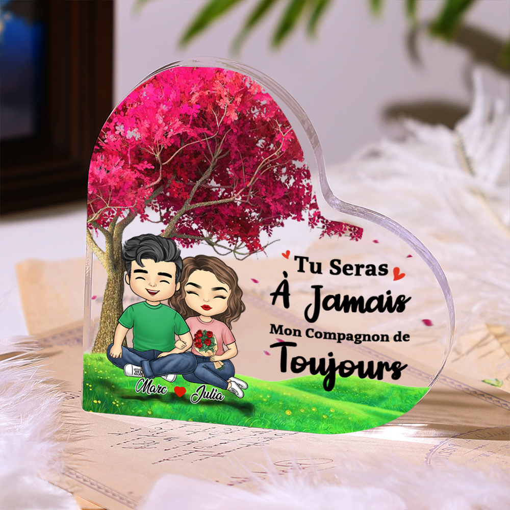 Plaque Acrylique en Forme de Cœur 2 Prénoms Personnalisés avec Texte Pour Couple