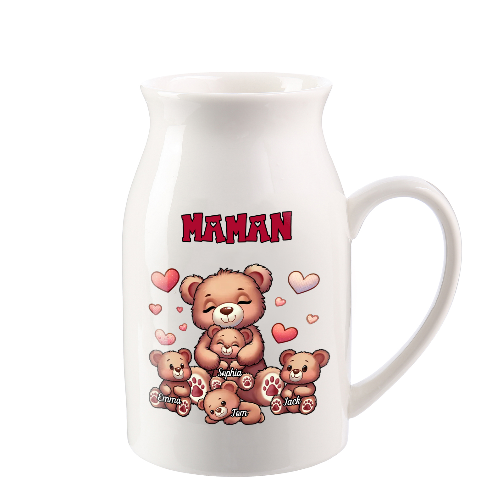 Vase à Fleurs Ours 4 Prénoms Personnalisés avec Texte Décoration de la Maison