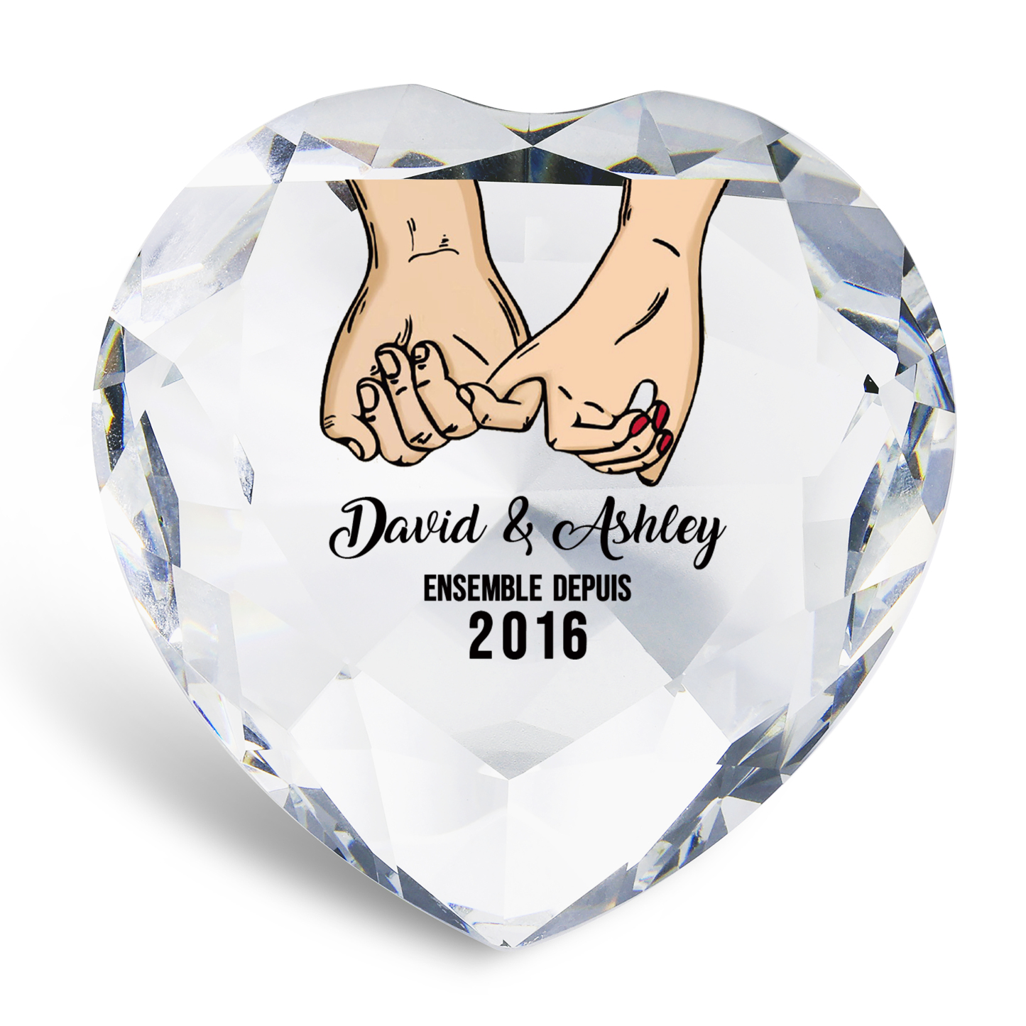 Décoration Cristal Cœur 2 Prénoms Personnalisés avec Année pour Couple