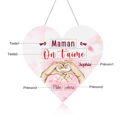 À Maman/Mamie - Veilleuse Cœur Décoration Mains et Enfants 3 Prénoms Personnalisés avec Texte