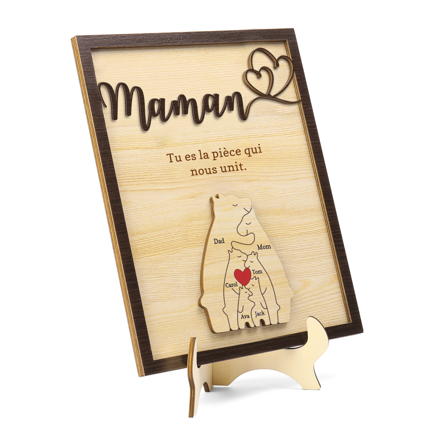 À ma Maman - Décoration en bois Ours 6 Prénoms Personnalisés Ornement pour Famille