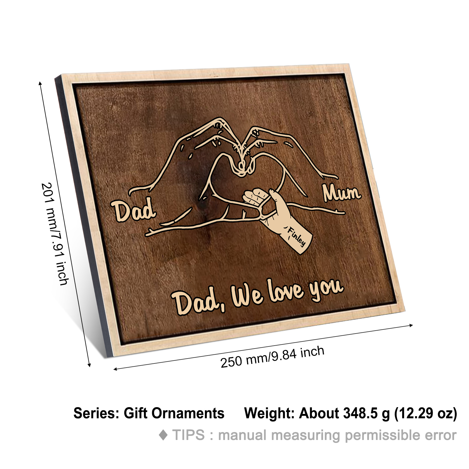 À Papi/Mamie- Cadre en Bois la Main dans la Main 3 Prénoms Personnalisés avec Texte Cadeau pour Famille