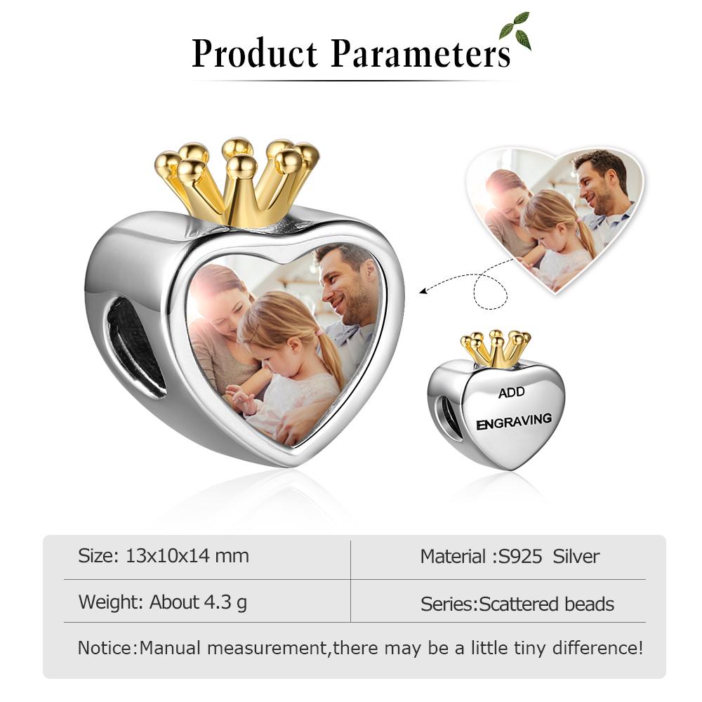 Charm Photo Personnalisé Cœur en Argent 925