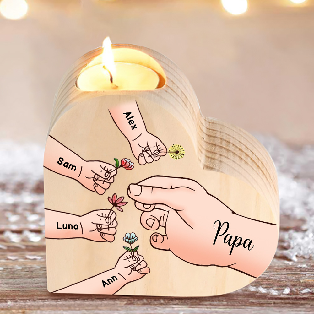 À Ma Maman/Mamie - Bougeoir en Bois Mains et Enfants 5 Prénoms Personnalisés pour Famille sans bougie