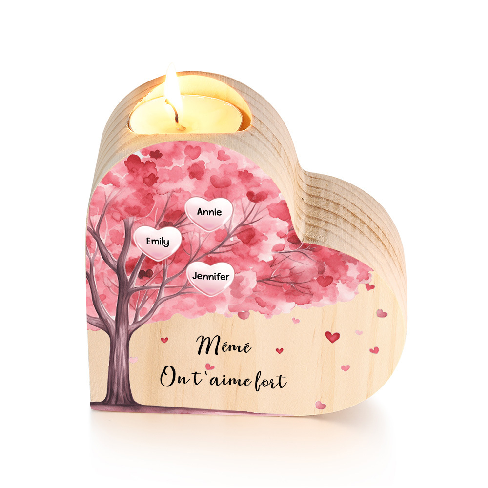 À Ma Maman/Mamie - Bougeoir en Bois Arbre 3 Prénoms et 1 Texte Personnalisés pour Famille sans bougie