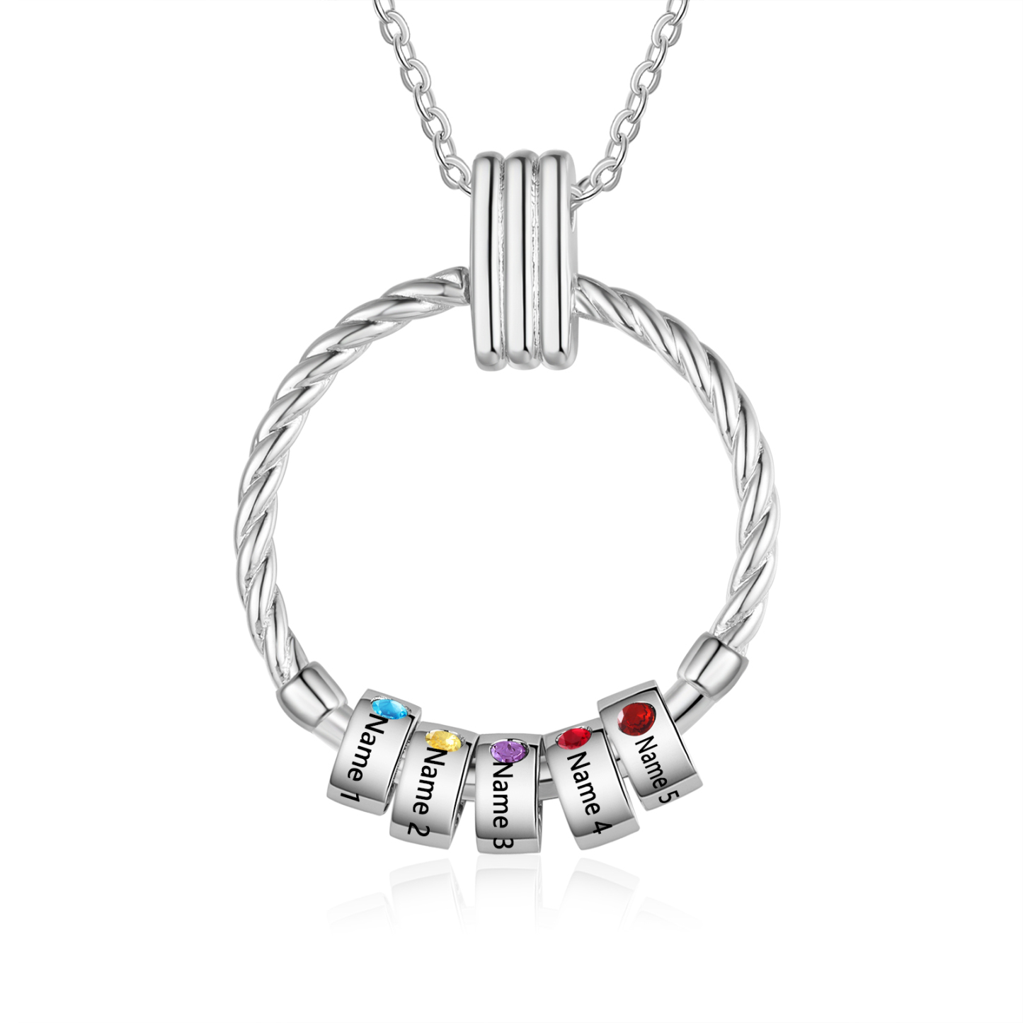 Collier Pendentif 5 Prénoms et Perles Personnalisés avec Pierres de Naissance Collier Femmes
