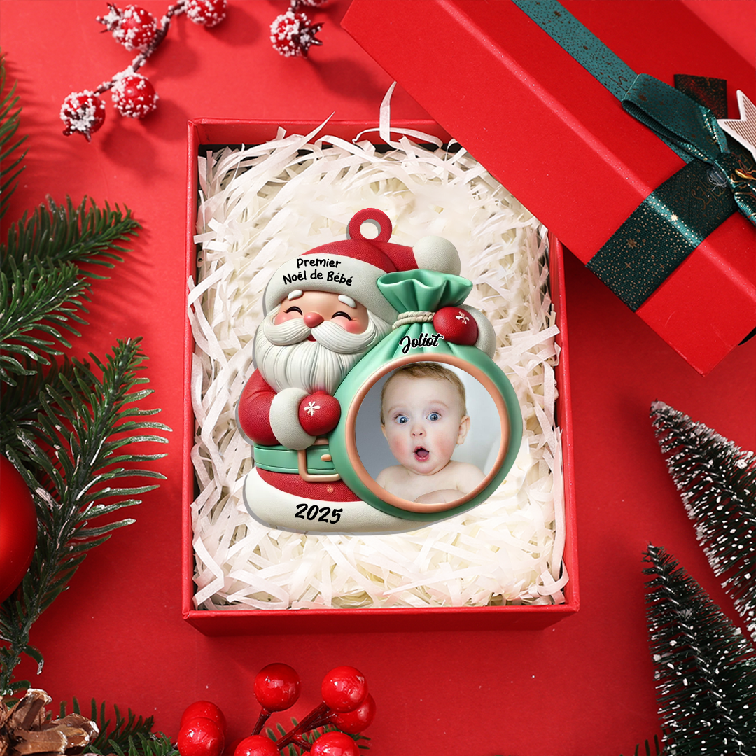 Décoration Sapin Noël - Père Noël Photo Bébé Personnalisée