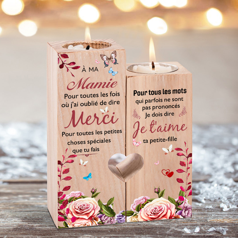 À Ma Mamie - Bougeoir en Bois sans bougie cadeau de Petite-Fille pour Mamie