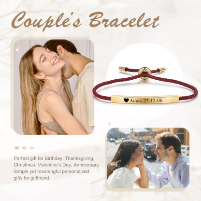 Bracelet 1 Prénom et Date Personnalisés pour Couple