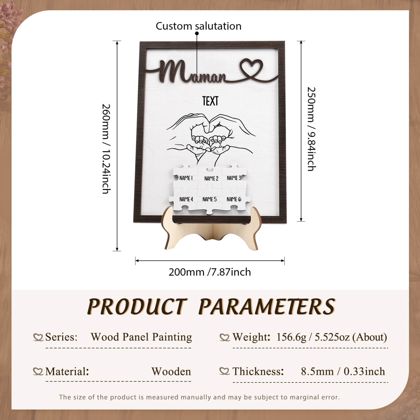 À Maman - Décoration en bois Mains et Puzzles 6 Prénoms et 1 Texte Personnalisés Ornement Famille