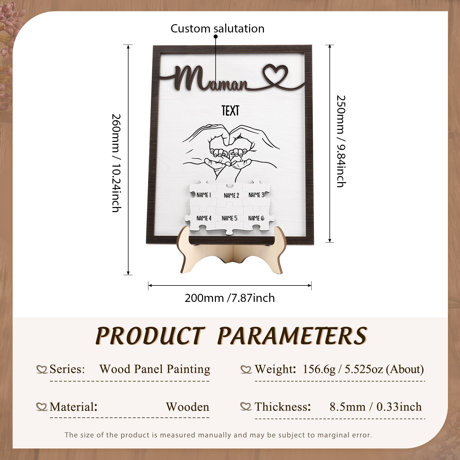 À Maman - Décoration en bois Mains et Puzzles 6 Prénoms et 1 Texte Personnalisés Ornement Famille