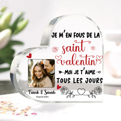 Plaque Acrylique en Forme de Cœur 2 Prénoms Personnalisés avec Photo et Date cadeau pour Saint Valentin