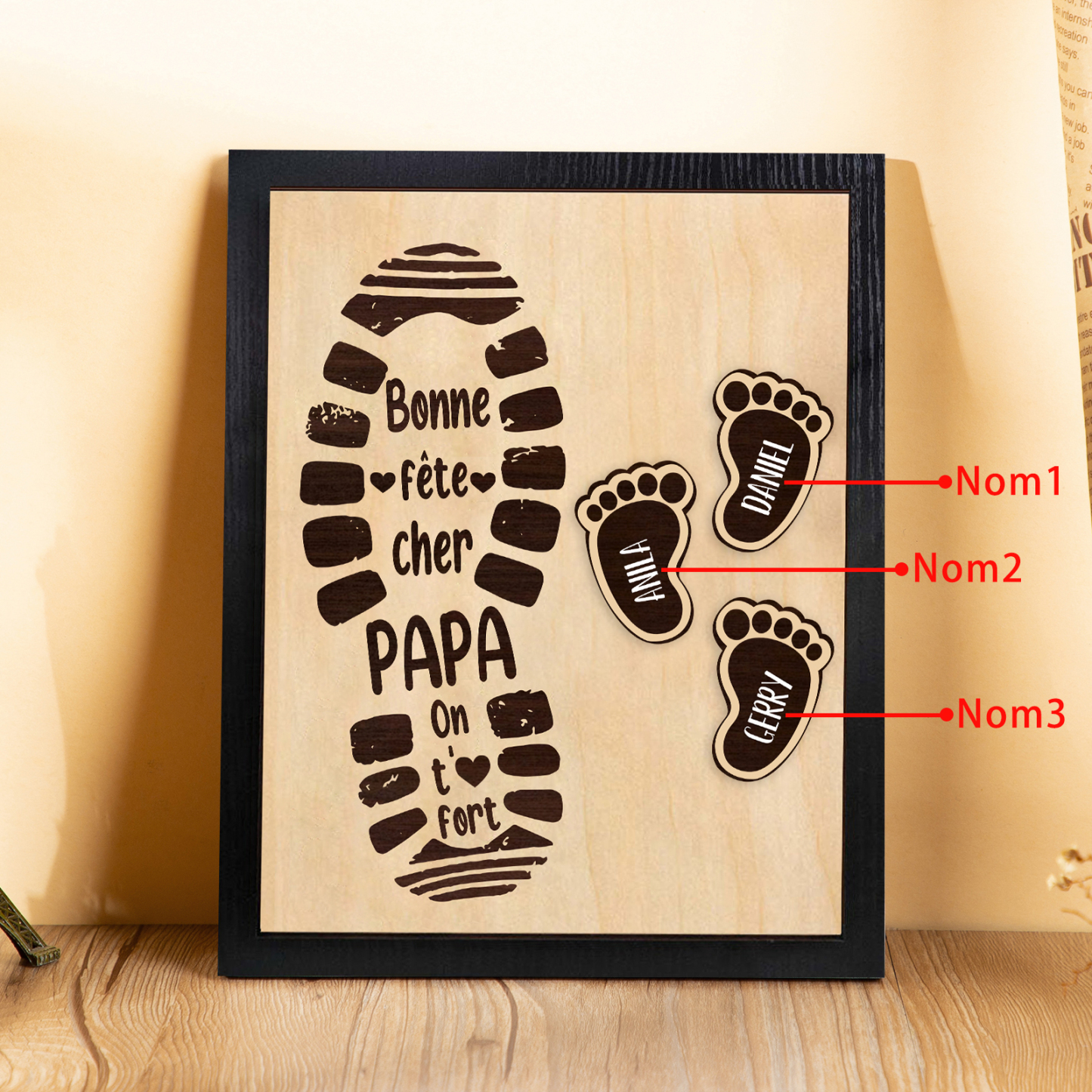 À Mon Papa-Cadre en Bois Pieds Bébé 3 Prénoms Personnalisés