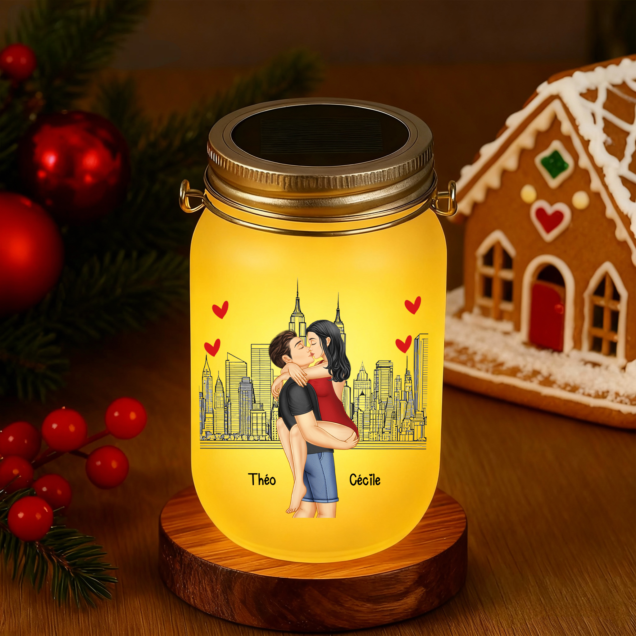 Bouteille lumineuse Ornements Cadeau pour couple 2 prénoms personnalisés Verre  | Jessemade