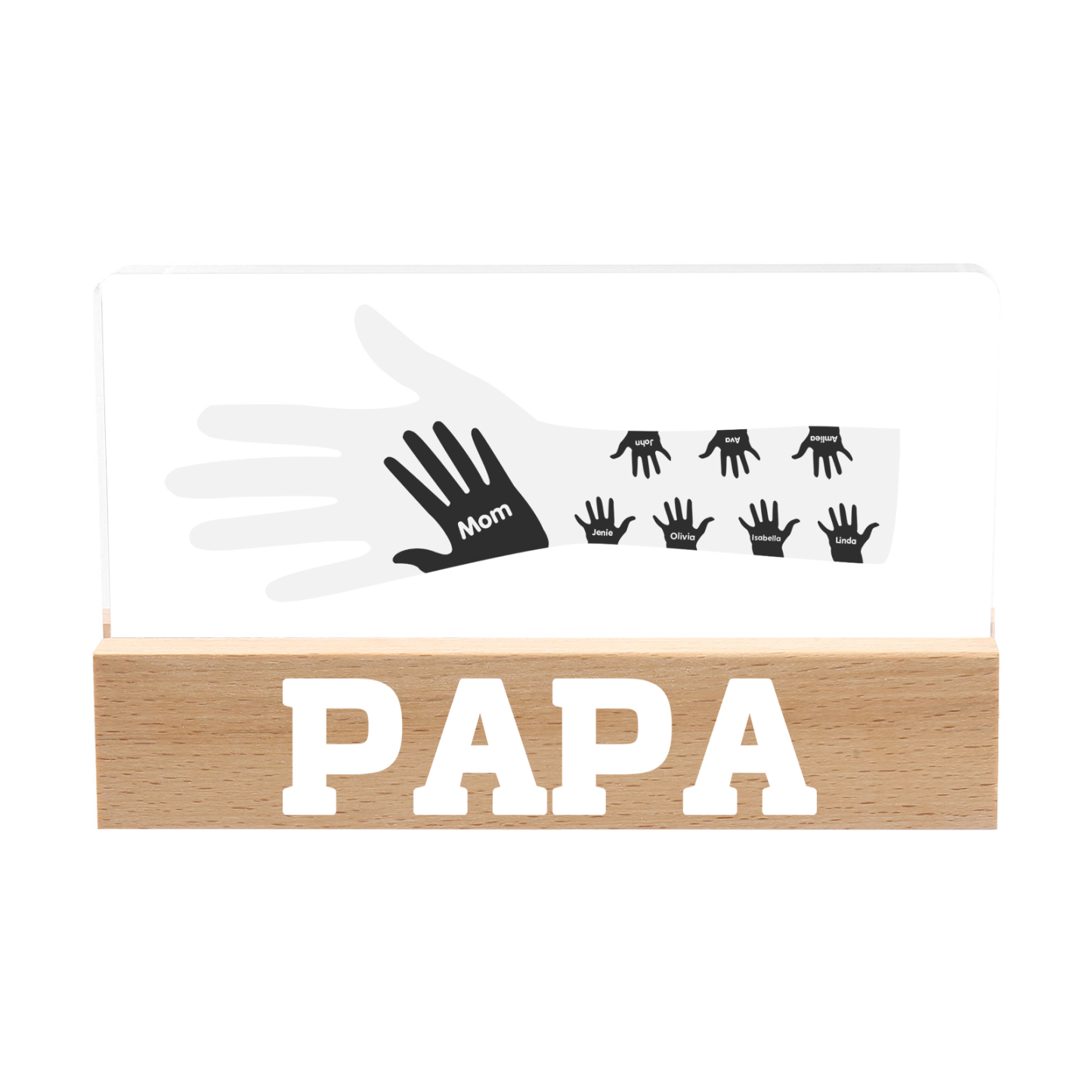 À Papa/Maman- Lampe de chevet LED Mains 8 Prénoms Personnalisés avec Texte pour Famille